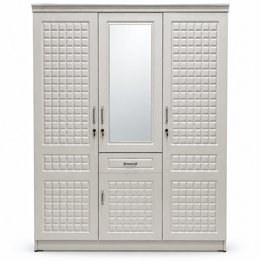 Thahani 3-Door Wardrobe with Full-Length Mirror & Storage – White – 155 × 55 × 200 cm - Al Thahani Furniture