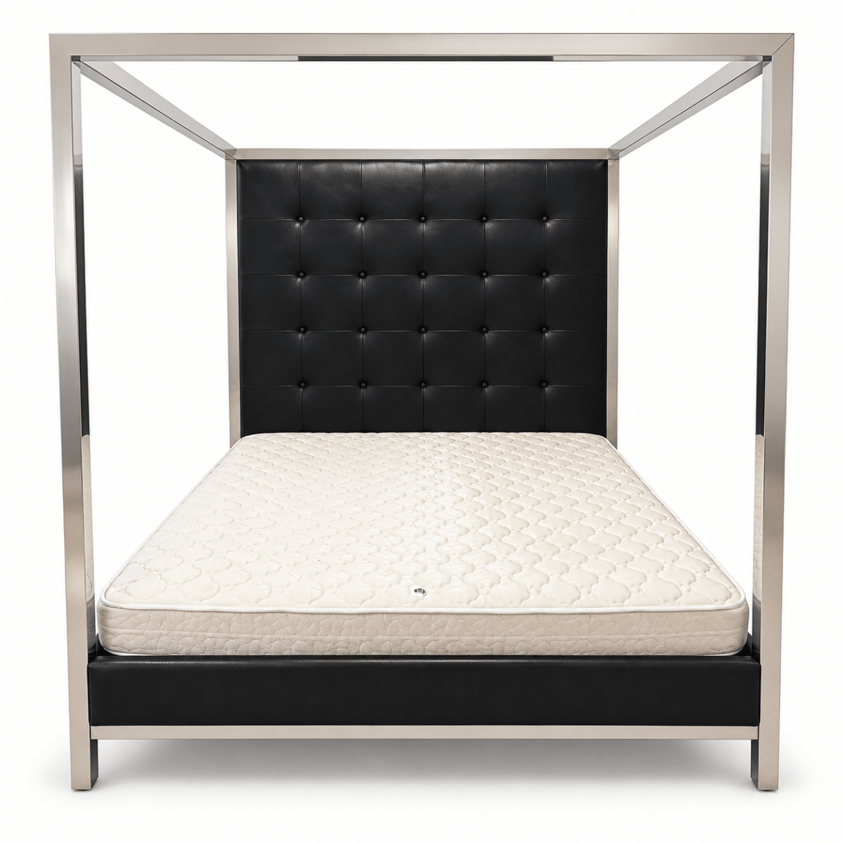 THE One King Four-Poster Canopy Bed with Tufted Headboard & Mattress – Black & Silver – 180 × 200 cm - Al Thahani Furniture