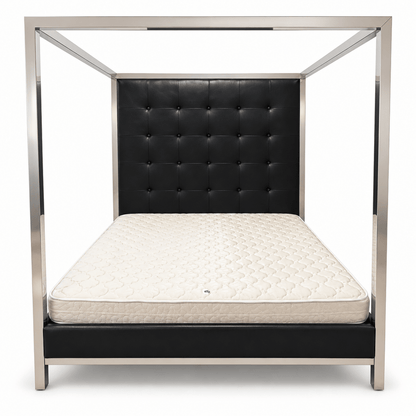 THE One King Four-Poster Canopy Bed with Tufted Headboard & Mattress – Black & Silver – 180 × 200 cm - Al Thahani Furniture