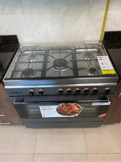 Toshiba 90cm Freestanding Gas Cooker | 5 Sabaf Burners | Large Fan Oven - althahanifurniture
