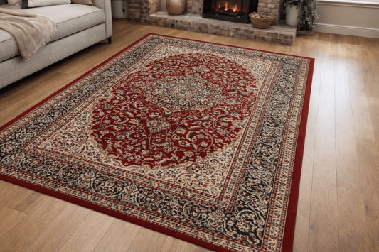 Traditional Floral Medallion Area Rug – Red & Cream, 160x235 cm - althahanifurniture