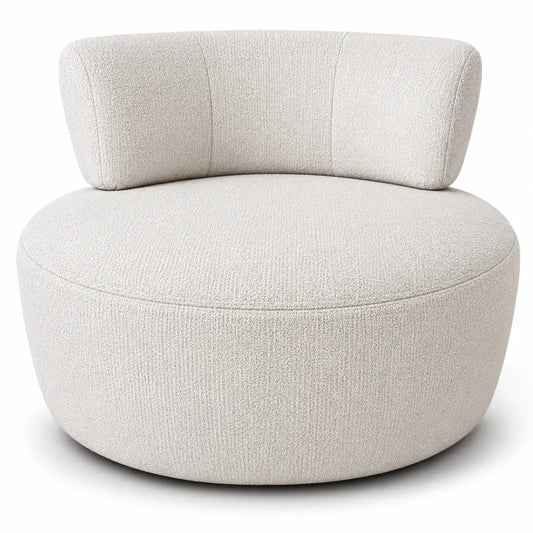 TUBE Swivel Armchair | White Boucle Chenille, Rounded Modern Design - used 5 months - Al Thahani Furniture