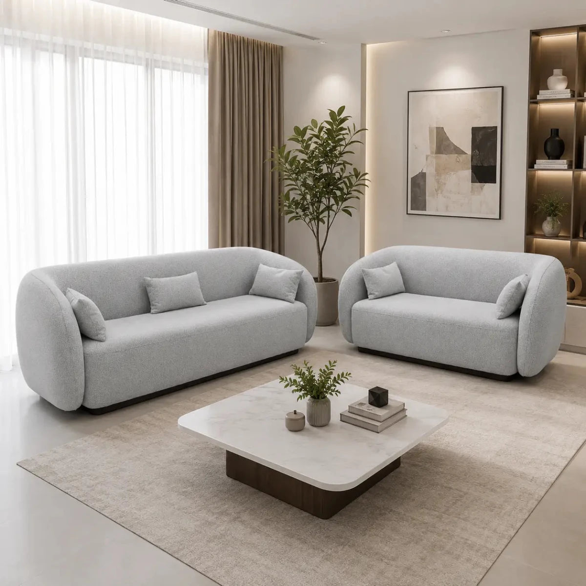 United Furniture Orrin Sofa Set 3+2 | Light Grey, Modern Curved Design - used 3 weeks - Al Thahani Furniture