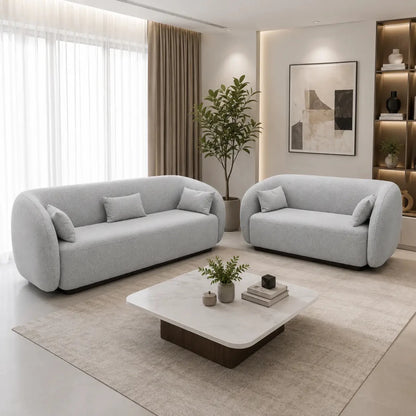 United Furniture Orrin Sofa Set 3+2 | Light Grey, Modern Curved Design - used 3 weeks - Al Thahani Furniture