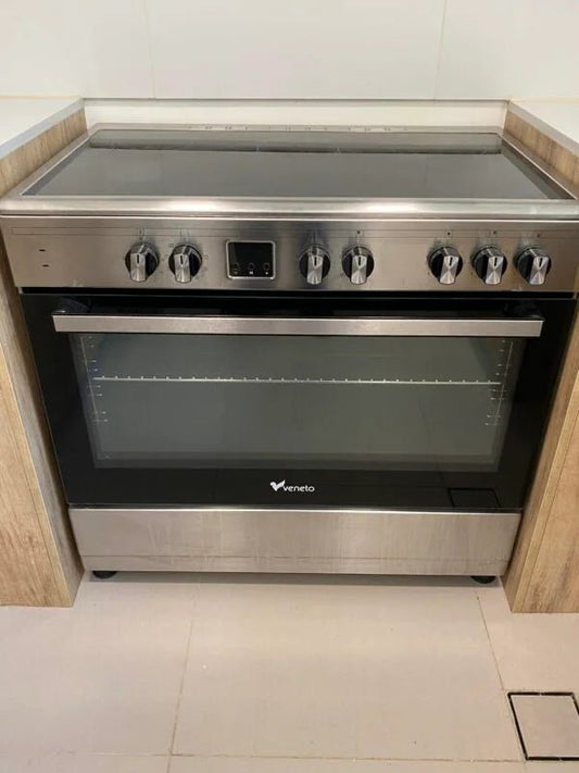Veneto 90cm Freestanding Electric Cooker | 5‑Zone Ceramic Hob | 60L Fan Oven with 6 Functions - althahanifurniture