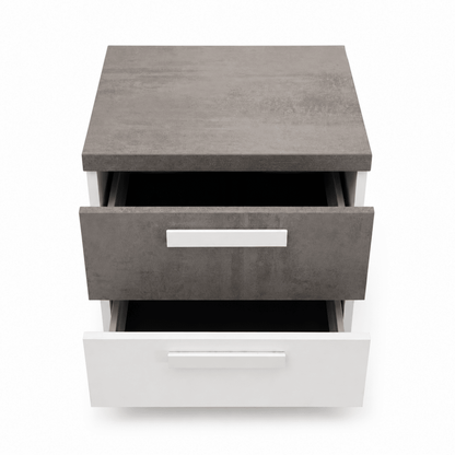 Ventura 180 × 200 cm King Bed with 2 Bedside Tables, 6-Drawer Dresser & Mirror – Grey &amp; White - Al Thahani Furniture