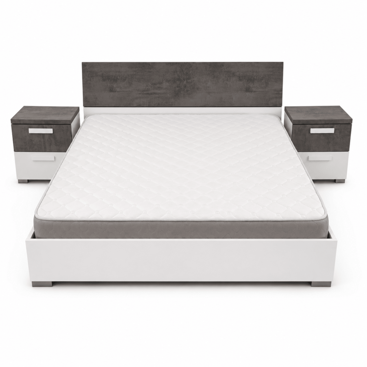 Ventura 180 × 200 cm King Bed with 2 Bedside Tables, 6-Drawer Dresser & Mirror – Grey &amp; White - Al Thahani Furniture