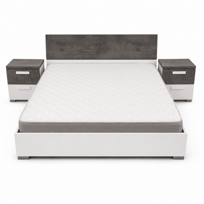 Ventura 180 × 200 cm King Bed with 2 Bedside Tables, 6-Drawer Dresser & Mirror – Grey &amp; White - Al Thahani Furniture