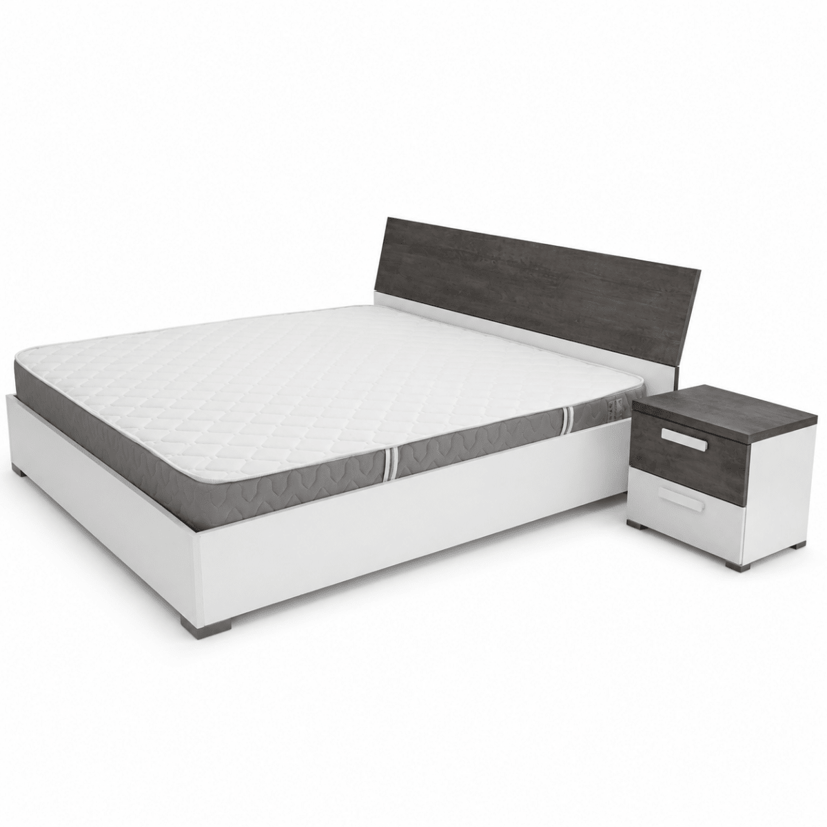 Ventura 180 × 200 cm King Bed with 2 Bedside Tables, 6-Drawer Dresser & Mirror – Grey &amp; White - Al Thahani Furniture