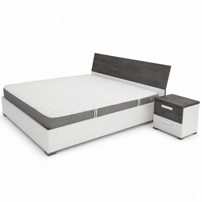 Ventura 180 × 200 cm King Bed with 2 Bedside Tables, 6-Drawer Dresser & Mirror – Grey &amp; White - Al Thahani Furniture