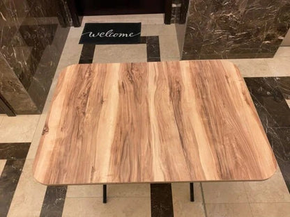 Versatile Folding Table – Light Wood Top & Black Metal Base - althahanifurniture