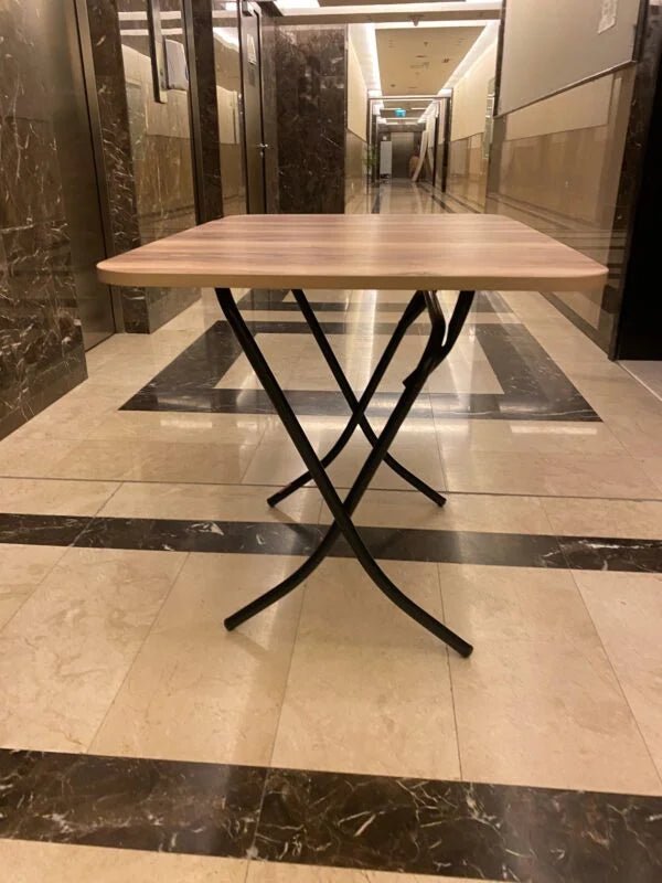 Versatile Folding Table – Light Wood Top & Black Metal Base - althahanifurniture