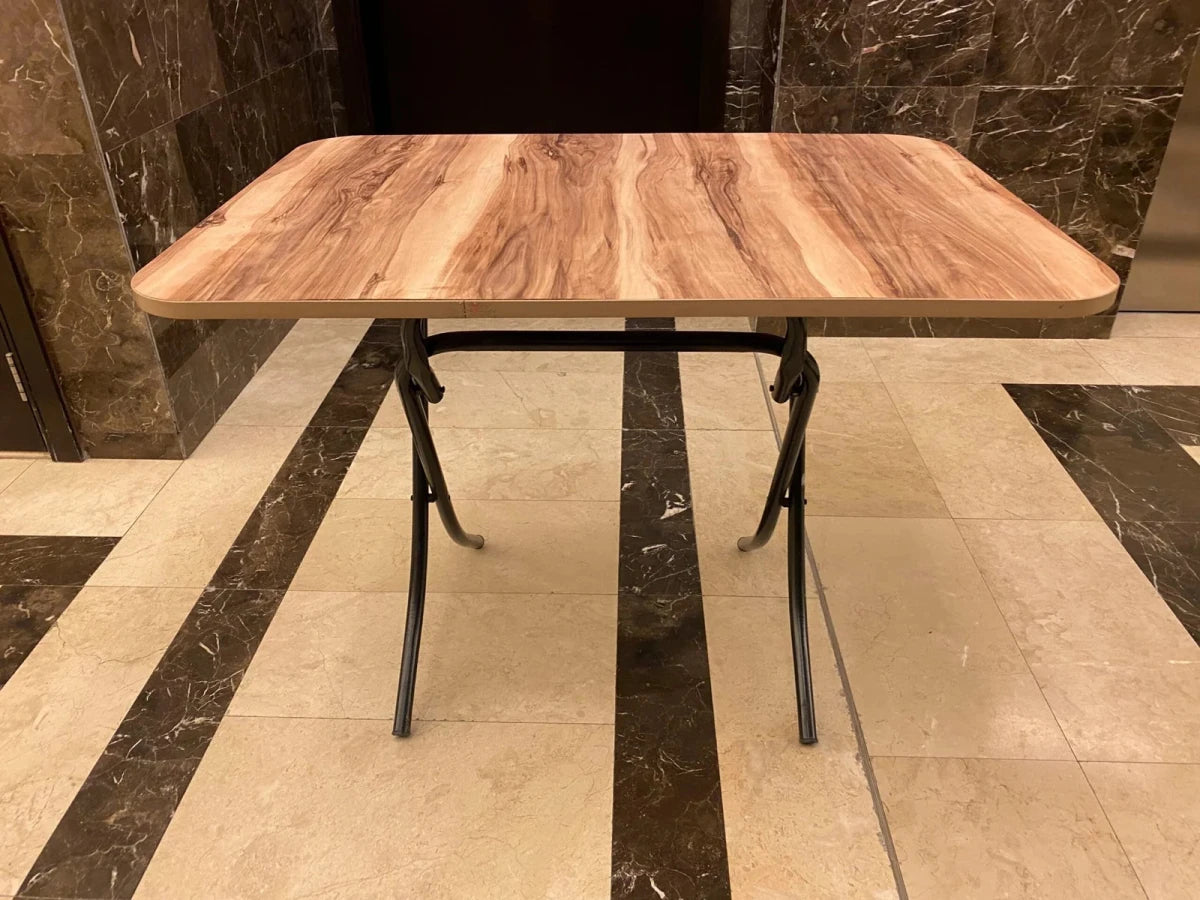 Versatile Folding Table – Light Wood Top & Black Metal Base - althahanifurniture