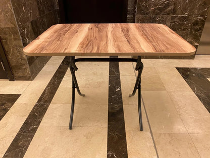 Versatile Folding Table – Light Wood Top & Black Metal Base - althahanifurniture