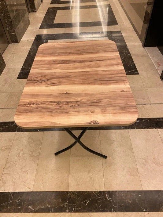 Versatile Folding Table – Light Wood Top & Black Metal Base - althahanifurniture