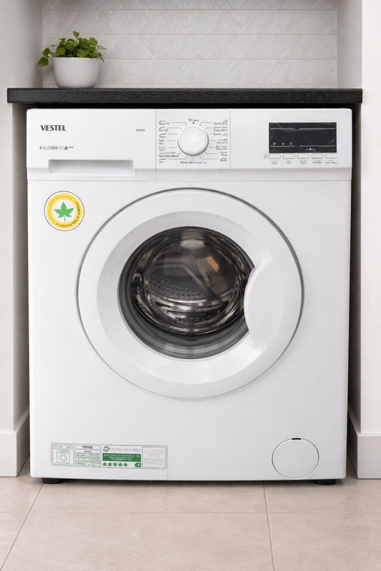 Vestel 6kg Front Load Washing Machine – 1000 RPM, 15 Programs, Energy Efficient, Child Lock - althahanifurniture