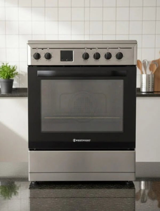 Westpoint Freestanding Ceramic Cooker | 4 Burners | 62L Fan Oven | Digital Timer | Stainless Steel - althahanifurniture