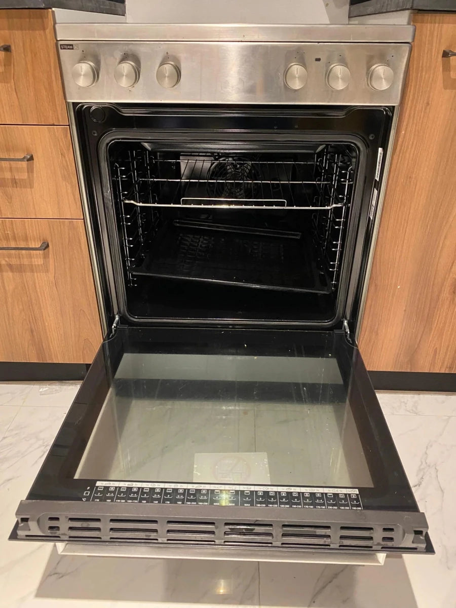 Whirlpool 60cm 4‑Burner Electric Cooker | Stainless Steel | Fan Oven & Closed‑Door Grill - althahanifurniture