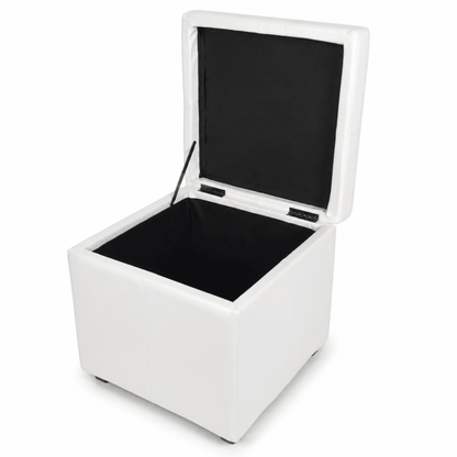 White Faux-Leather Storage Ottoman – 40 × 40 cm - Al Thahani Furniture