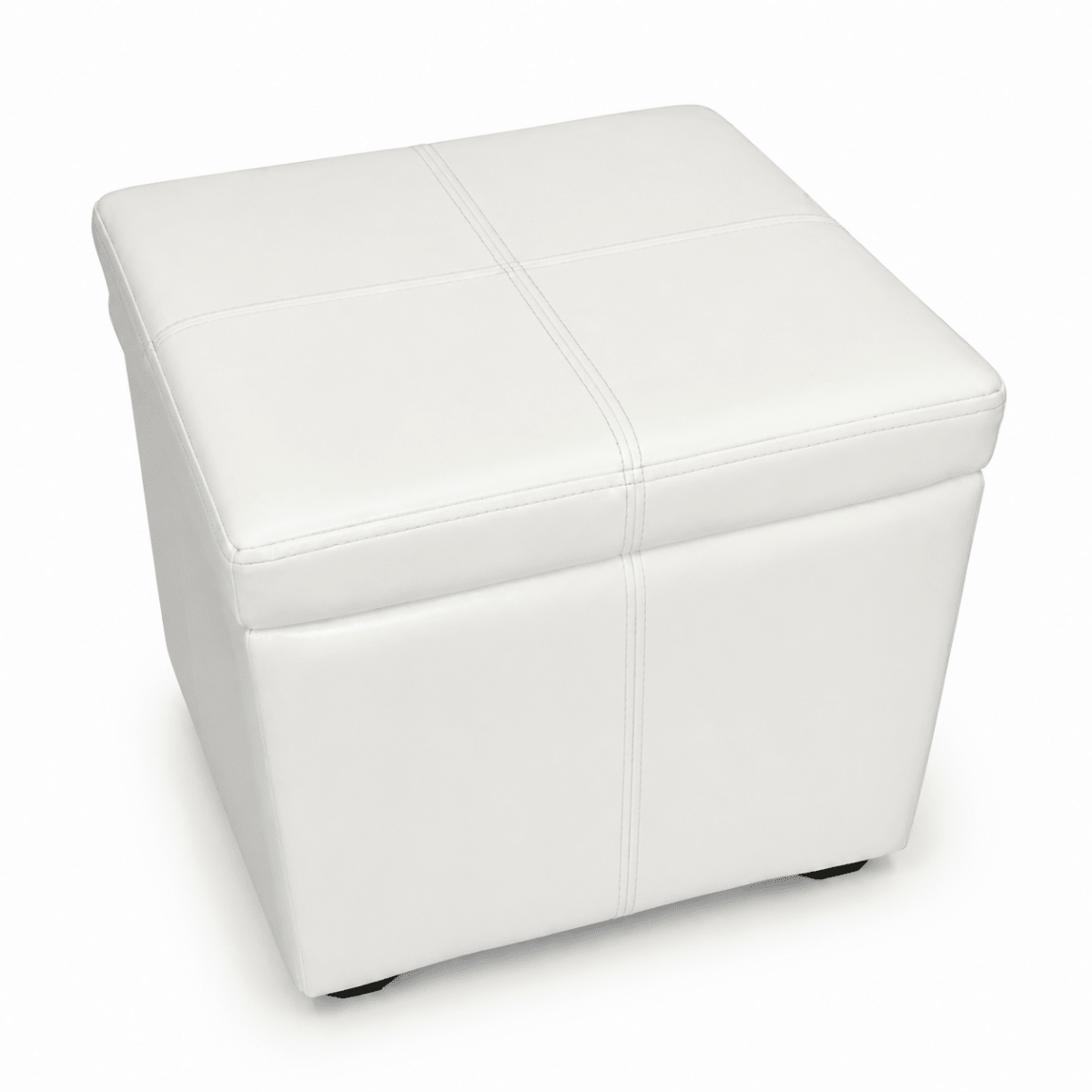 White Faux-Leather Storage Ottoman – 40 × 40 cm - Al Thahani Furniture