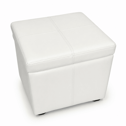 White Faux-Leather Storage Ottoman – 40 × 40 cm - Al Thahani Furniture