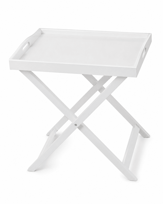 White Folding Tray Table with Removable Serving Tray - Al Thahani Furniture
