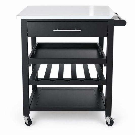 Winsome Wood Anthony Kitchen Utility Cart with Stainless Steel Top – Black – 64 × 42 × 86 cm - Al Thahani Furniture