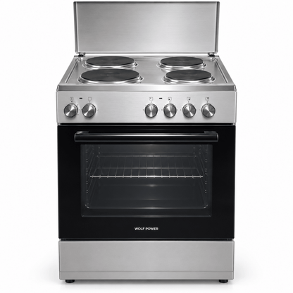 Wolf Power WGC6060HERMF 4-Hot-Plate Electric Cooker with Oven – 60 × 60 cm – Silver - Al Thahani Furniture