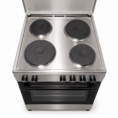 Wolf Power WGC6060HERMF 4-Hot-Plate Electric Cooker with Oven – 60 × 60 cm – Silver - Al Thahani Furniture