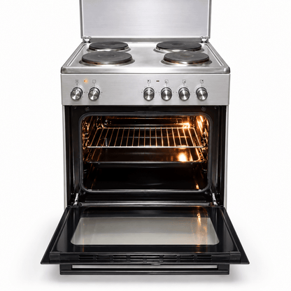 Wolf Power WGC6060HERMF 4-Hot-Plate Electric Cooker with Oven – 60 × 60 cm – Silver - Al Thahani Furniture
