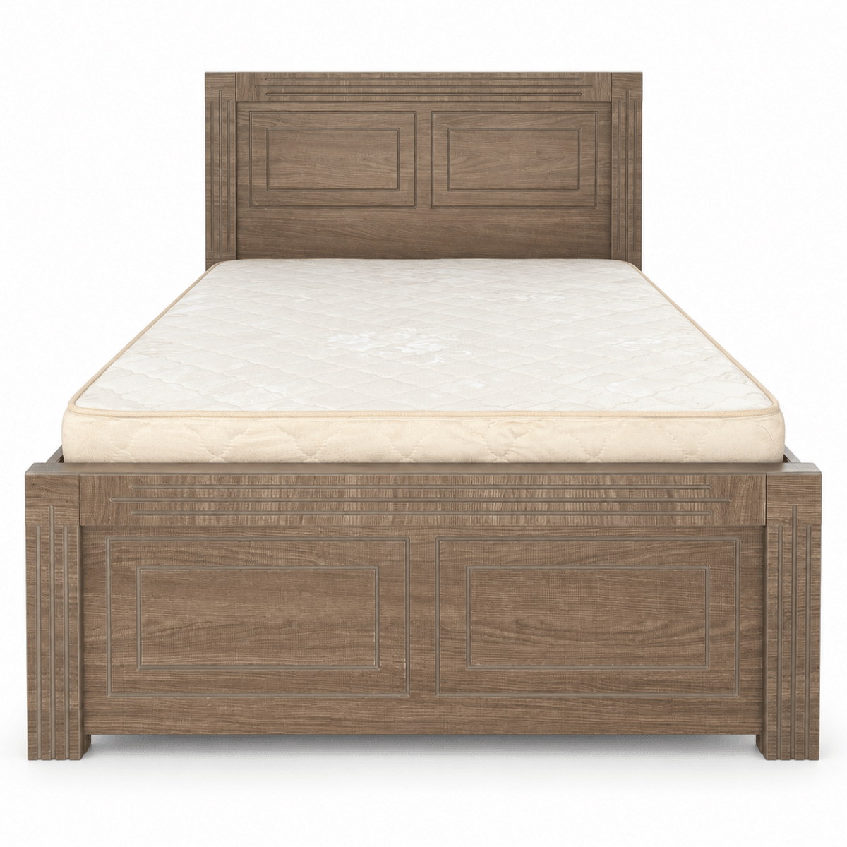 Woodhaven Panel Single Bed with Mattress – 120 × 190 cm – Walnut Brown - Al Thahani Furniture