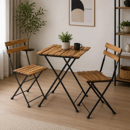 YAHOME Patio Bistro Set | Folding Wood Chairs & Metal Table, Indoor/Outdoor - used 9 months - Al Thahani Furniture