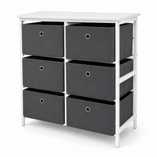 YITAHOME 6-Drawer Fabric Storage Dresser – 80 × 29 × 79 cm – White & Dark Grey - Al Thahani Furniture