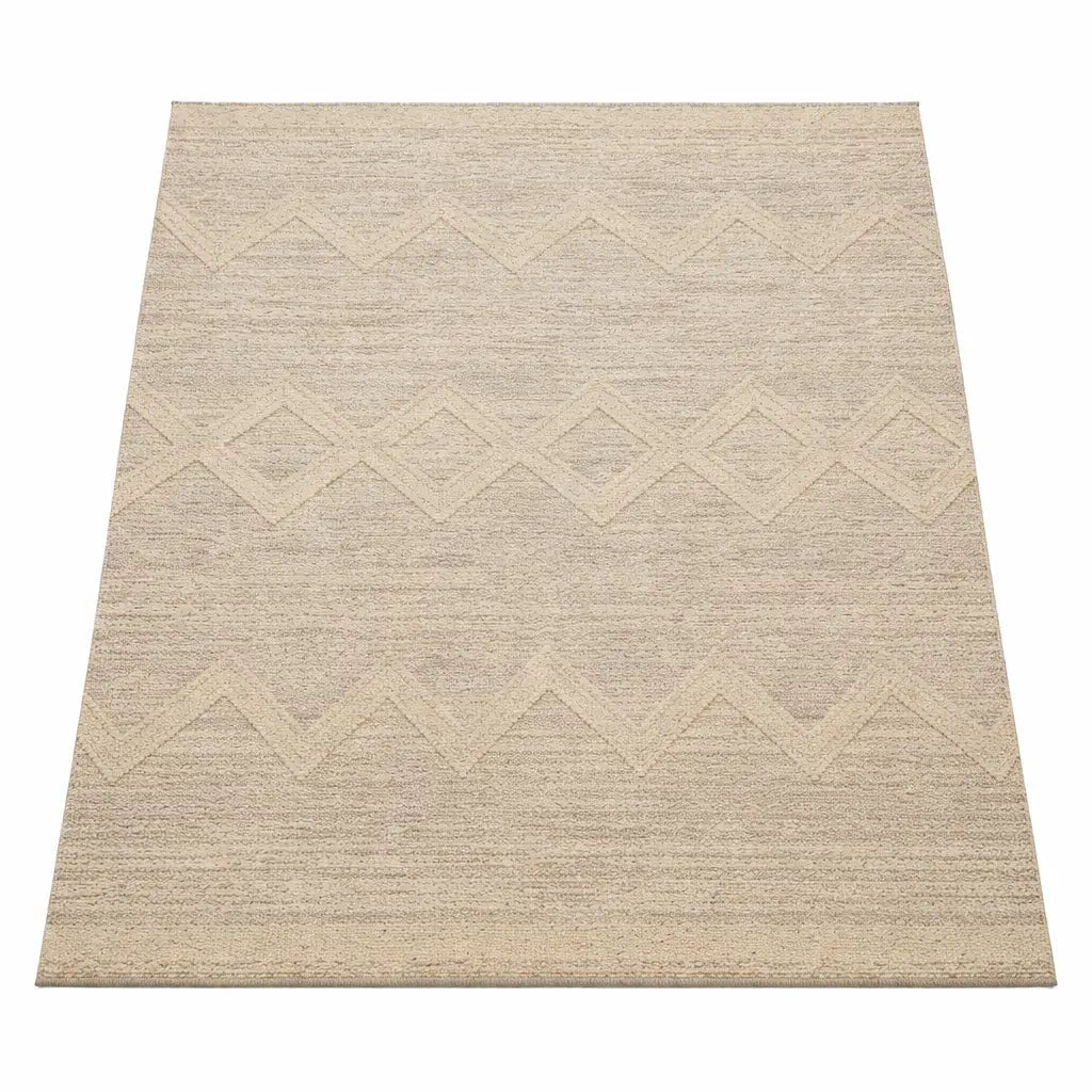 Zagreb Snow Hand - Tufted Wool Area Rug | Geometric Design | 300×190 cm | Ivory/Light Grey - althahanifurniture