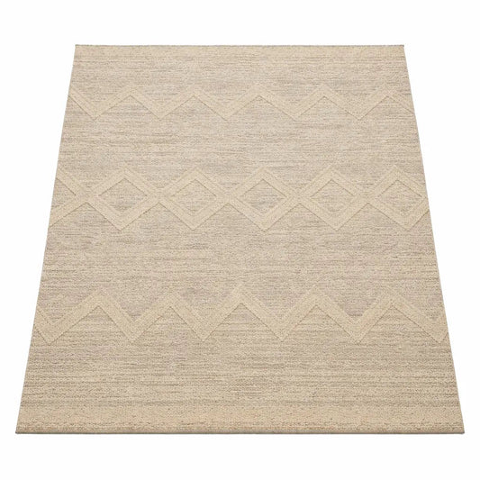 Zagreb Snow Hand - Tufted Wool Area Rug | Geometric Design | 300×190 cm | Ivory/Light Grey - althahanifurniture