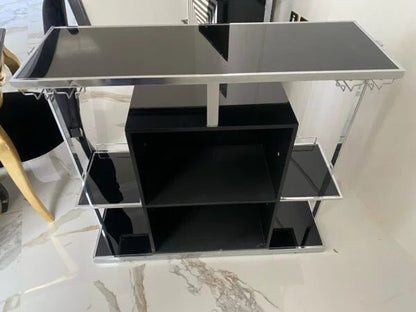 Zinna 2 - Tier Home Bar | Glossy Black & Chrome Statement Piece - althahanifurniture